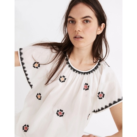 Madewell Tops - MADEWELL Embroidered Flutter Sleeve Top Blouse Boho Retro Summer XXS XX-Small